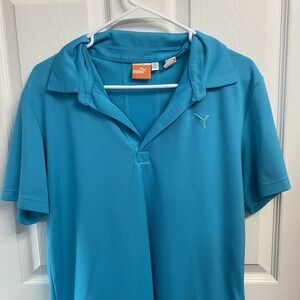 PUMA MENS POLO GOLF TENNIS PICKLE BALL SHIRT‎ SIZE M BEAUTIFUL BLUE COLOR-LOGO